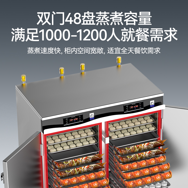 麥大廚商用蒸柜48盤變頻款雙門電熱蒸箱蒸飯車全自動蒸飯柜