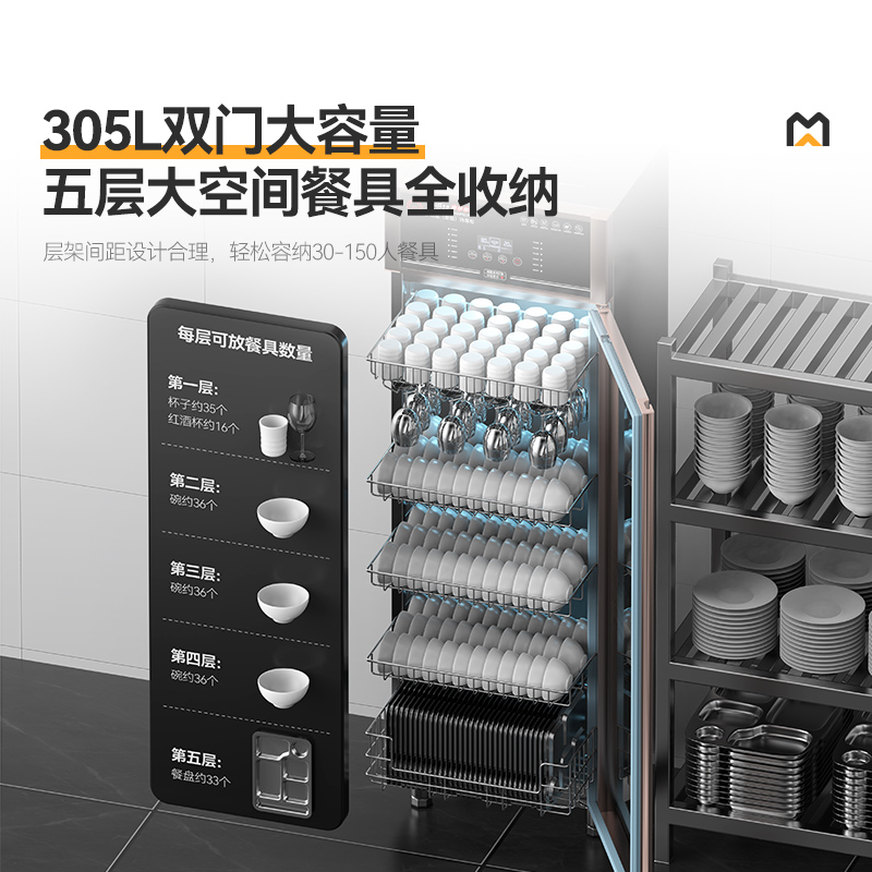 麥大廚豪華觸屏款5層雙門中溫食具消毒柜(紫外線+臭氧+熱風(fēng)循環(huán))950W 